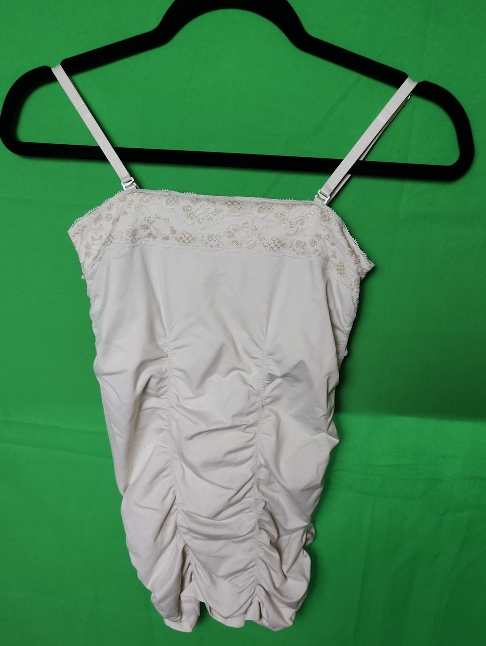 Vintage GUESS Jeans White Ruched Lace Trim Camisole Top M